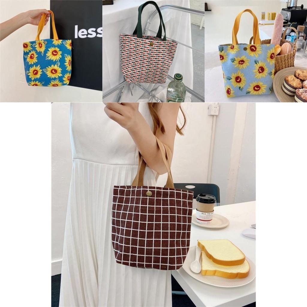 Charming Mini Canvas Lunch Tote Soft Cotton Linen Handbag For Daily Use