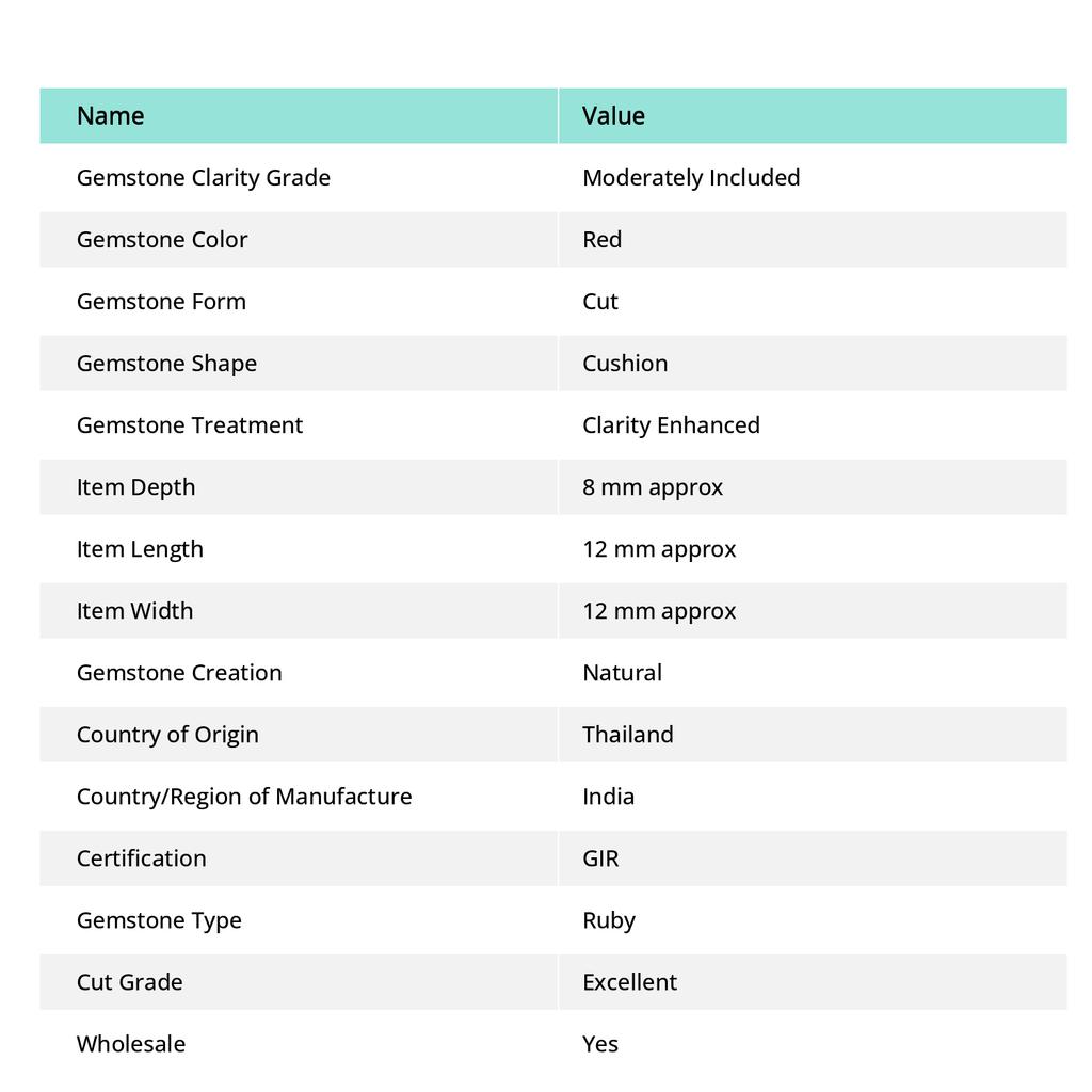 8.60 Ct CERTIFIED NATURAL Ruby Red SQUARE Cushion Cut Loose Gemstone Earing Size YA-127875