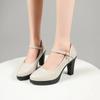 High Heels Platform Pumps 2024 Spring New Fashion Buckle Solid Black Shoes Woman PU Leather Waterproof Shoes Femme 35-41