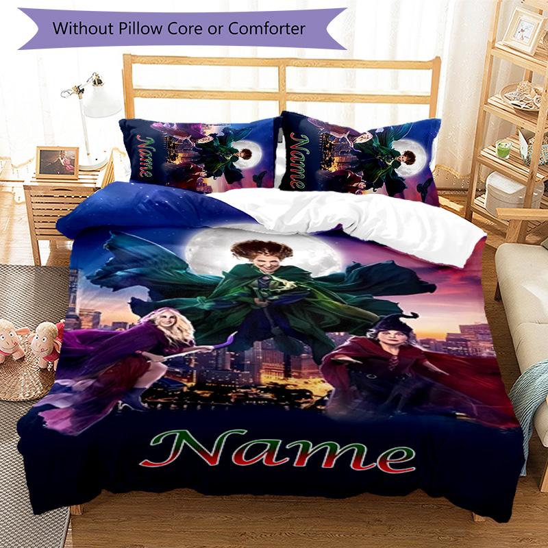 3pcs Hocus Pocus Cover Set - Personalized Name, HD Printed Bedding with 1 Cover and 2 Pillowcases - Perfect for Home Decor, Easy Care