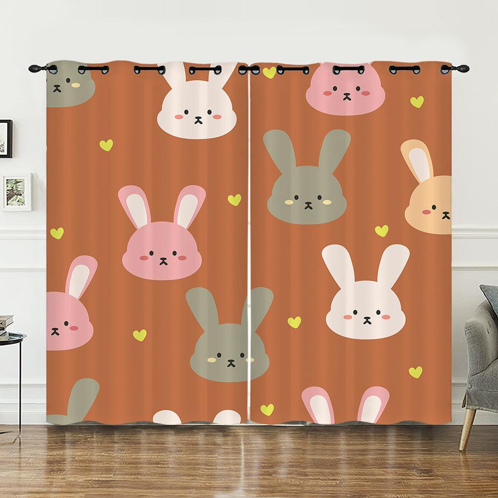 Curtain Animal Rabbit Illustration Curtain Digital Printing Blackout Curtain No Punching