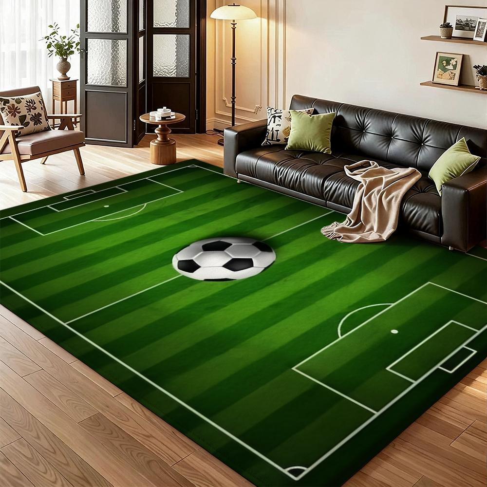 Soccer Ball Green Field Rectangular Rug Nonslip Durable Carpet For Gaming Room Study Living Room Home Party Decor Holiday Gift