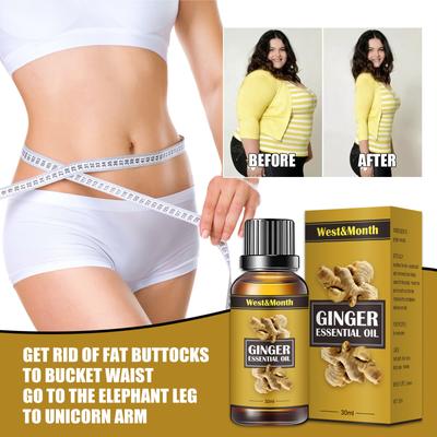 West&Month Přírodní zázvorový olej Lymfatická drenáž Rostlinný esenciální olej pro podporu metabolismu Full Body Slim Oils 10 ml/30 ml