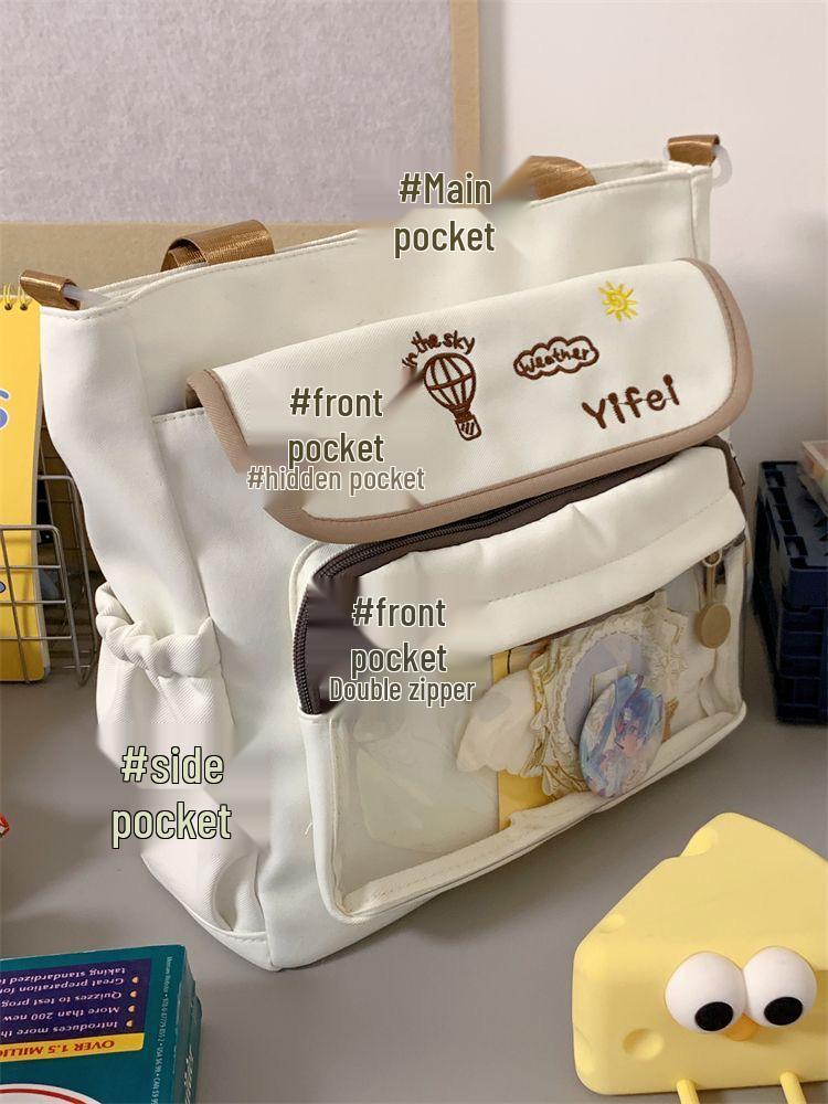 Women's Versatile Ita Canvas Tote – Large Capacity, Single Shoulder, Crossbody Handbag for Students