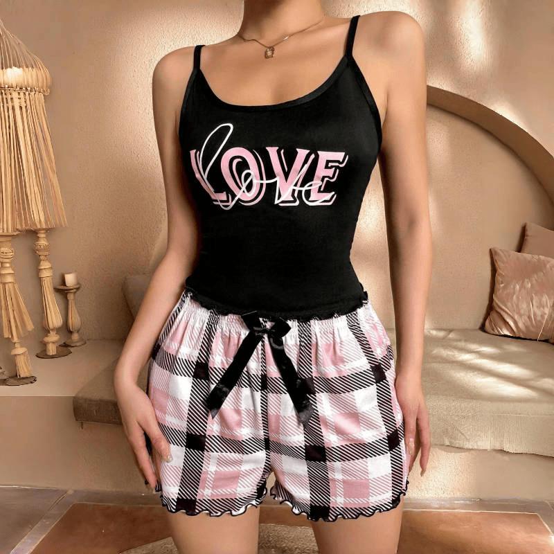 Set Pigiama Estivo da Donna Stile Europeo e Americano Sexy con Stampa Top Canottiera e Pantaloncini Casual Due Pezzi Loungewear
