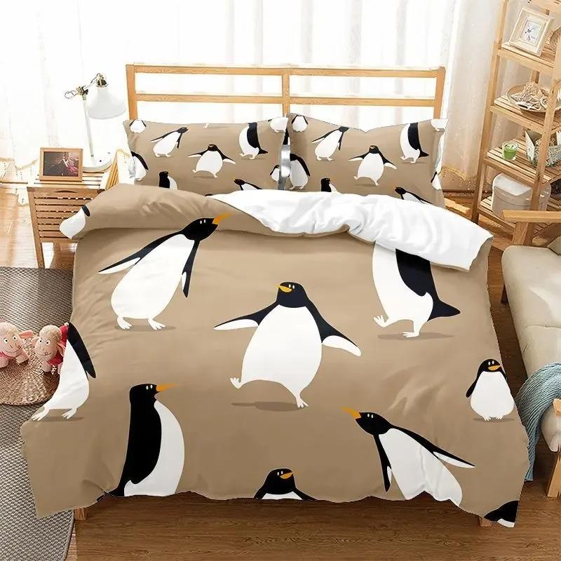 Cute Penguin Bedding Set Cartoon Animals Duvet Cover Set Twin For Boys Girls Room Decor Print Comforter Cover With Pillowcases