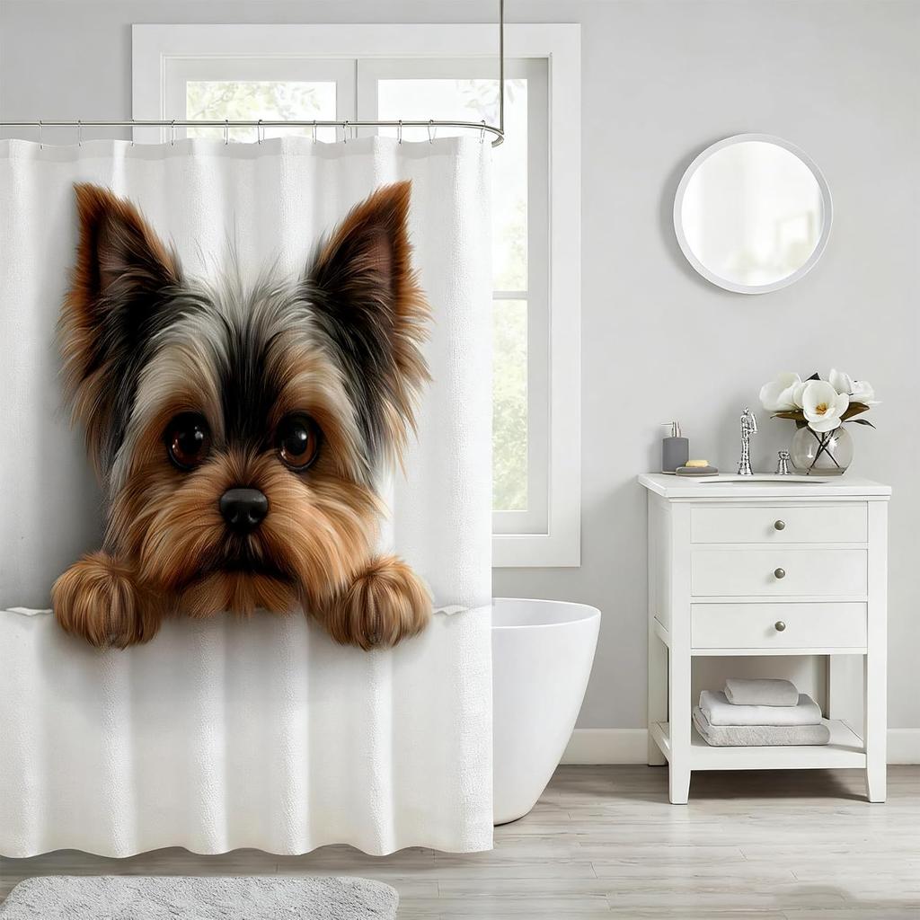 Cute Vintage Aesthetic Shower Curtains, Modern Waterproof Bath Curtain, Fabric Cloth Shower Curtain for Bathroom Decor, Brown