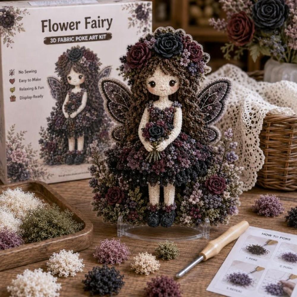 Handmade Flower Fairy Poke Art Kit Thick Board Embroidery Craft Set 3D Festive Plaque Craft Lovers