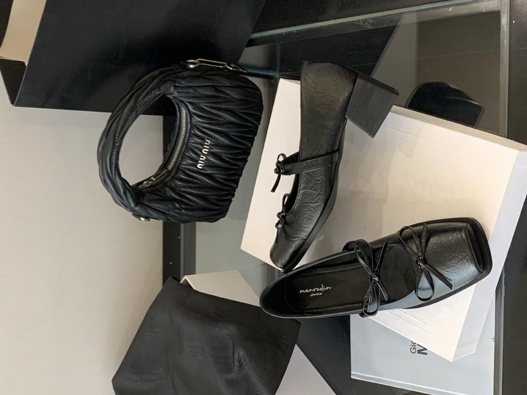 2025 New Square Head Bow Silver Word with Light Mouth Thick High Heel Thin Mary Jane Women's Shoes