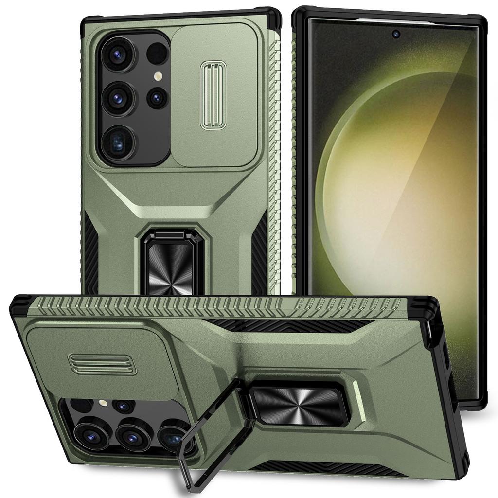 For Samsung Galaxy S24 Ultra Case Rotate Kickstand Slide Lens Window Phone Cover