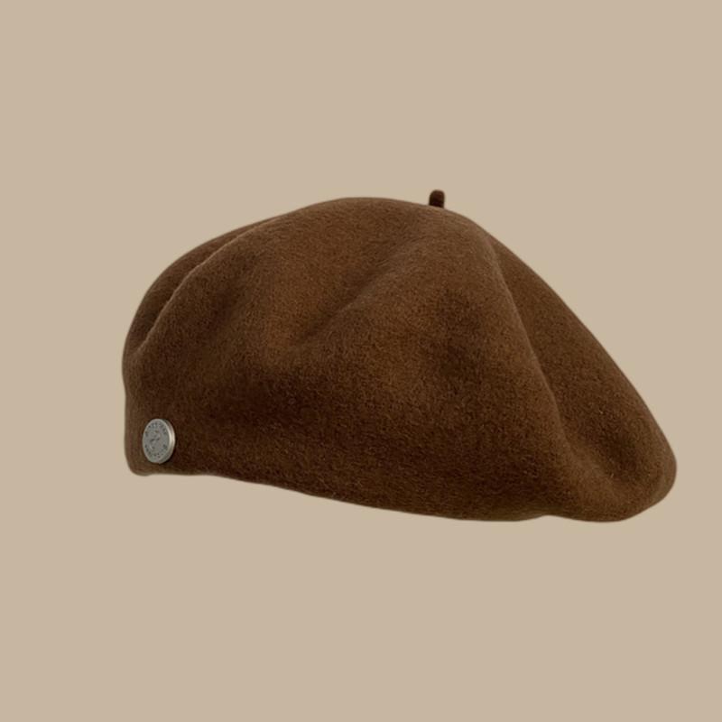 High Quality Woolen Beret Female Autumn and Winter Temperament Retro Painter Hat Brown Showing Small Face