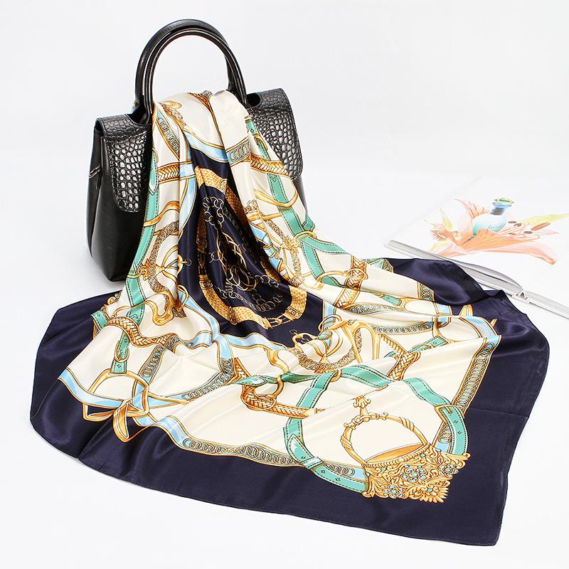 

шелковый шарф женский имитация шелка цвет Ding Ma Qun цепочка напечатанный платок атласный цвет лица шарф Ding большой платок 90*90cm