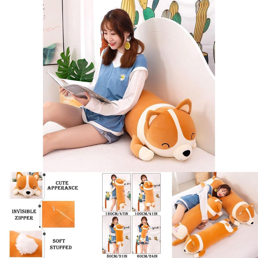 Plush Toys Throw Pillow For Home Decor Long Corgi Cushion Soft Stuffed Animal Doll Gift