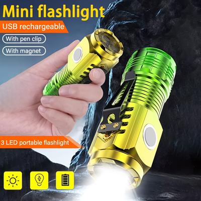 Mini Portable 3-LED Flashlight with Pen Clip, Night Light Multi-functional Magnetic Flashlight,Suitable for Walking,Reading, Emergency,Work Lighting