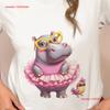 Whimsical Hippo Ballerina T Shirt Quirky Animal Lover Funny Hippopotamus In Tutu with Glasses and Bird Friend Playful Vintage