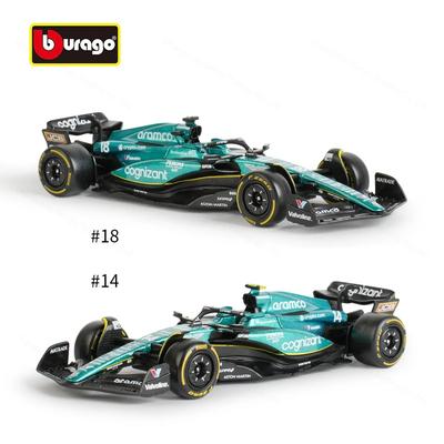 Burago 1:43 Aston Martin AMR23 2023 #18 #14 F1 Rennsport Formelauto Statisches Simulations-Druckguss-Legierungs-Modellauto