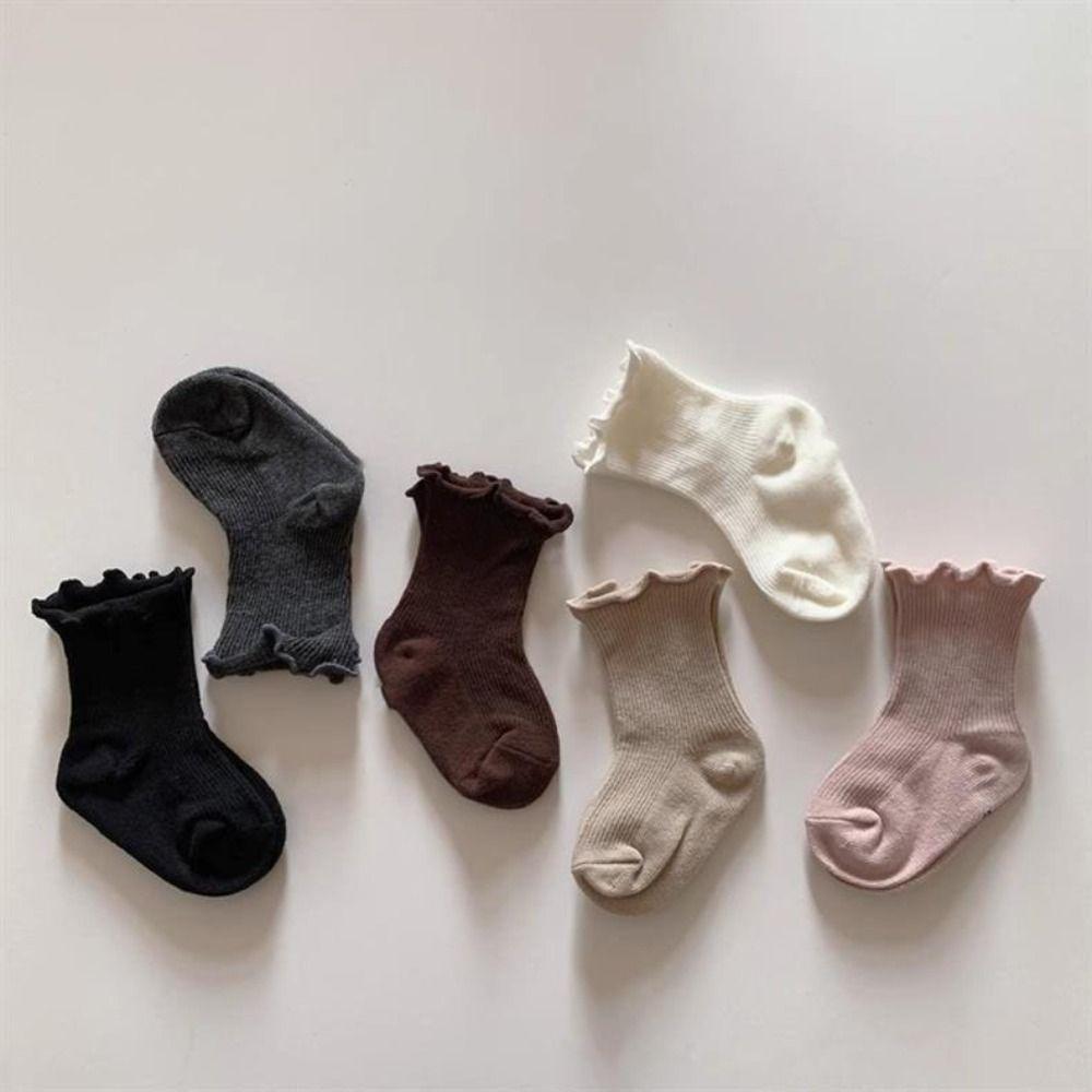 6Pairs Ruffle Baby Cotton Socks Breathable Toddle Sweet Socks Kids Short Tube Socks  Newborn