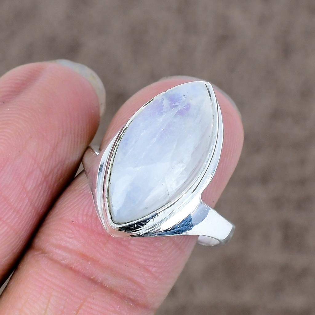 Moonstone Genstone Handmade 925 Sterling Silver Jewelry Ring Size 9 KKG-527
