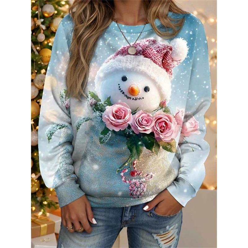 3D Print Christmas Snowman Sweatshirts Women Fashion Casual Streetwear O-Neck Hoodies Pullovers Harajuku Y2k Tops Woman Clothing