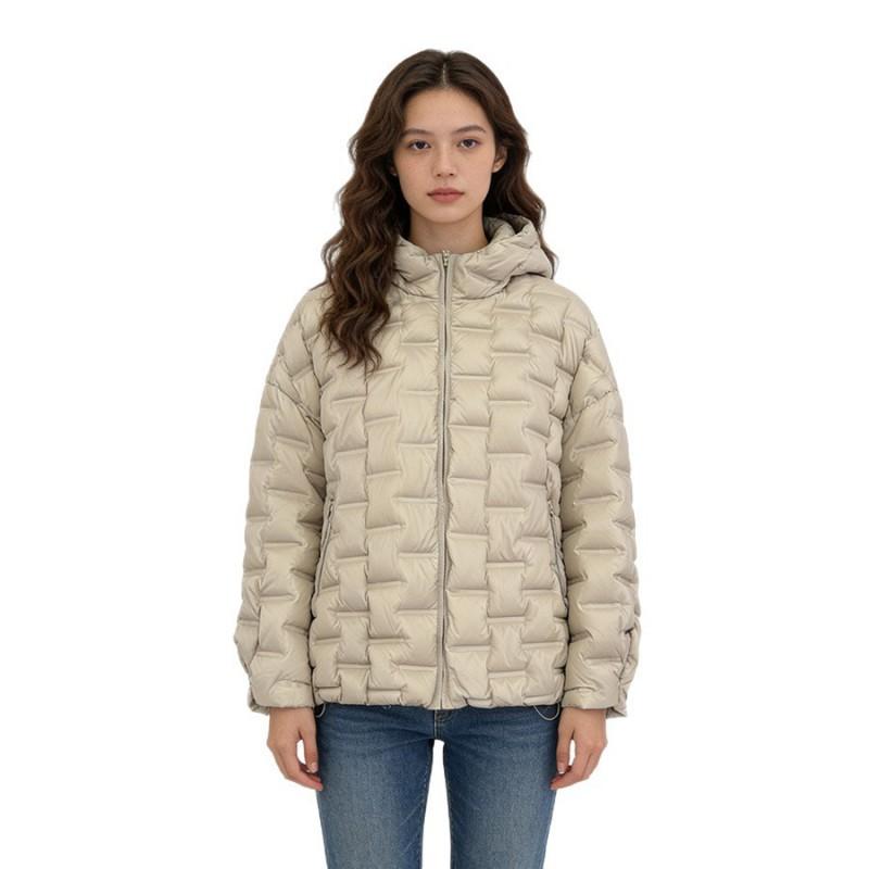 Womens Lightweight Puffer Coat With Hooded Design Quilted Square Warm Duck Down Fill Winter Daily Wear