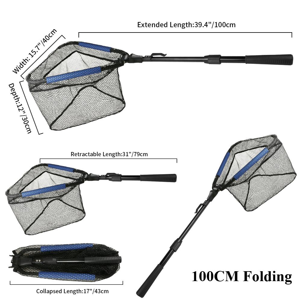 Collapsible Fishing Landing Net with Telescoping Pole Handle Extend To 190cm 100cm 80cm Fishing Net For Saltwater Freshwater