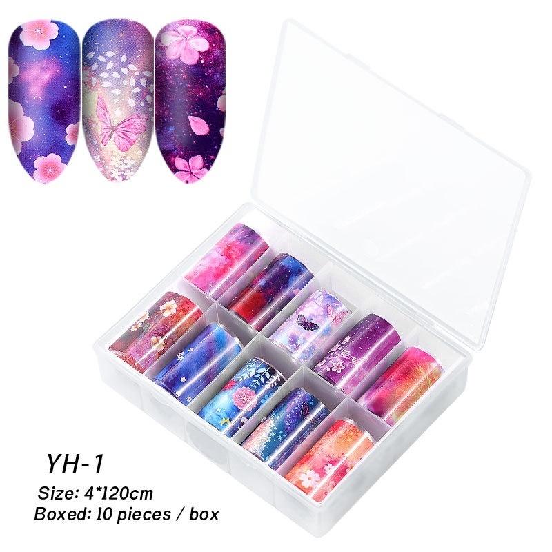 10pcs/box Nail Foil Sticker Set Starry Sky Adhesive Wraps Transfer Paper Nail Art Sticker