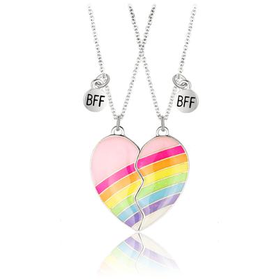 Trendy BFF Heart Rainbow Necklace: Magnetic Stone Pendant for Best Friends