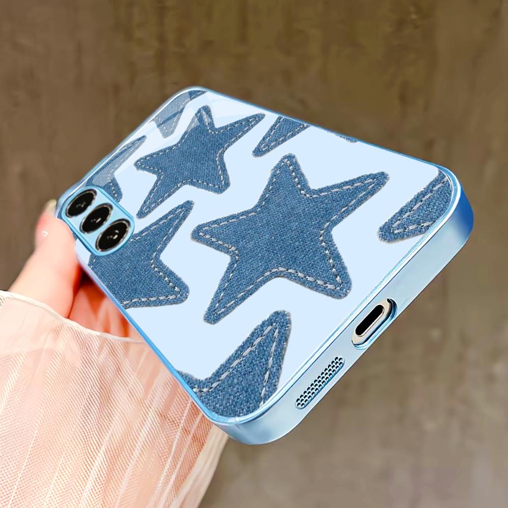 Attractive Blue Star PhoneCase for Samsung Galaxy S26 S25 S24 S23 S22 FE Ultra Plus Built-in glass feel bare machine Men women