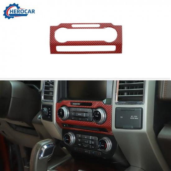 Center Volume Adjust Cover Trim Frame Decor  for Ford F-150 Red Carbon Fiber ABS
