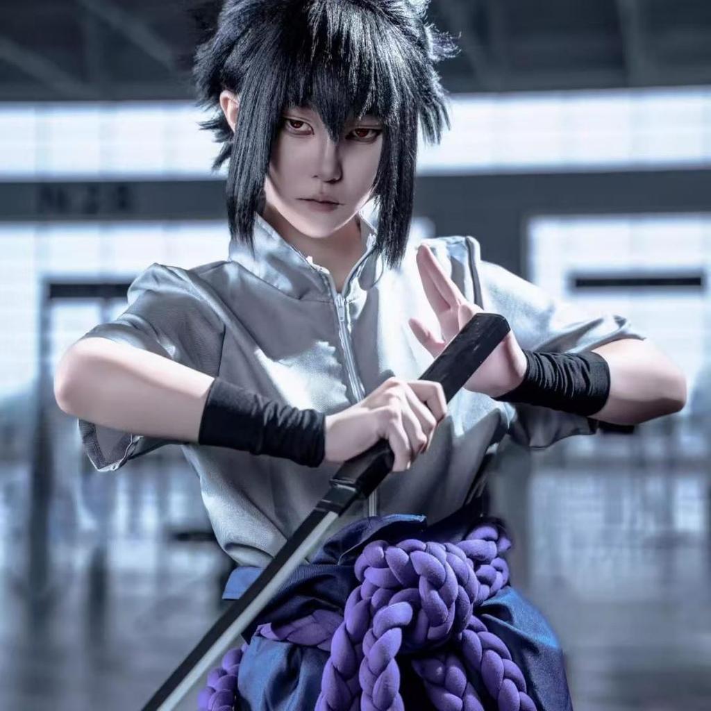 Anime Uchiha Sasuke Cosplay Kostym topp byxor bälte Cos Konvent gåva vuxen Unisex-version