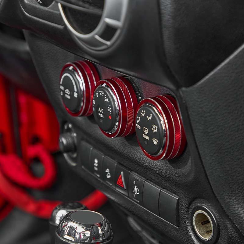 För Jeep Wrangler JK 2012-2017 Luftkonditionering CD-brytare Fönsterkontroll Vred Dekorationsring Kåpa Aluminiumlegering