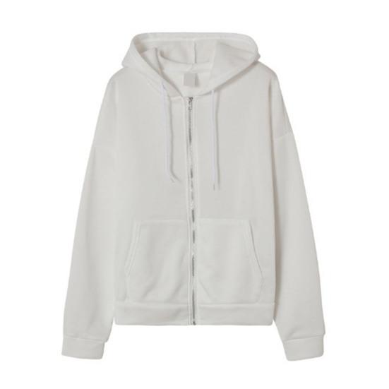 Ladies Fall Winter Coat Solid Color Loose Zip Up Pockets Long Sleeve Drawstring Hooded Elastic