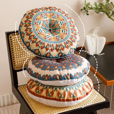 Diameter 40cm Bohemian Cotton Imitation Linen Cushion Single-sided Geometric Pattern Circular Stool Pad Thicken Soft and Fluffy Yoga Meditation Mat