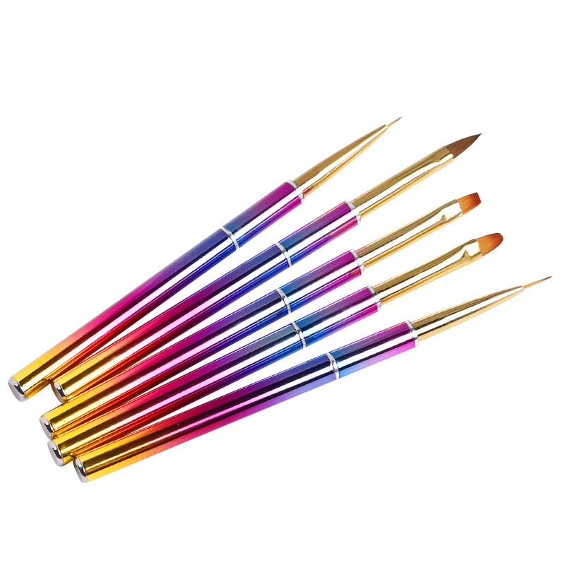 5pcs Nail Art Metal Handle Acrylic UV Gel Extension Builder Petal Flower Painting Drawing Brush Manicure Tools