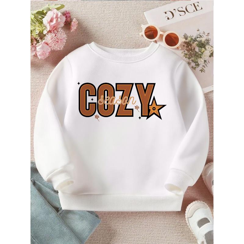Kids Crewneck Long Sleeve Pullover Sweatshirt With COZY Letter Graphic Print 110 белый
