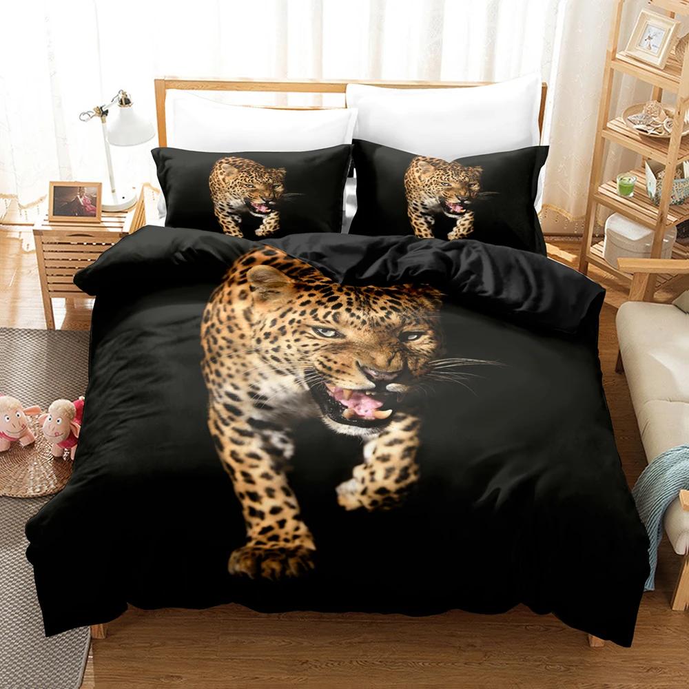 Leopard Print Soft Duvet Cover for King Plus Quen Sized Dimensions Bed, 3D Panther, Soft Duvet Cover,Quen Sized Dimensions,Double Warm Comforter