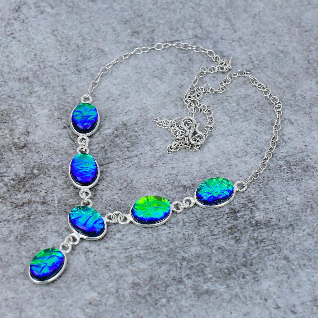 Blue Triplet Opal Gemstone Handmade 925 Sterling Silver Necklace 18" M-358