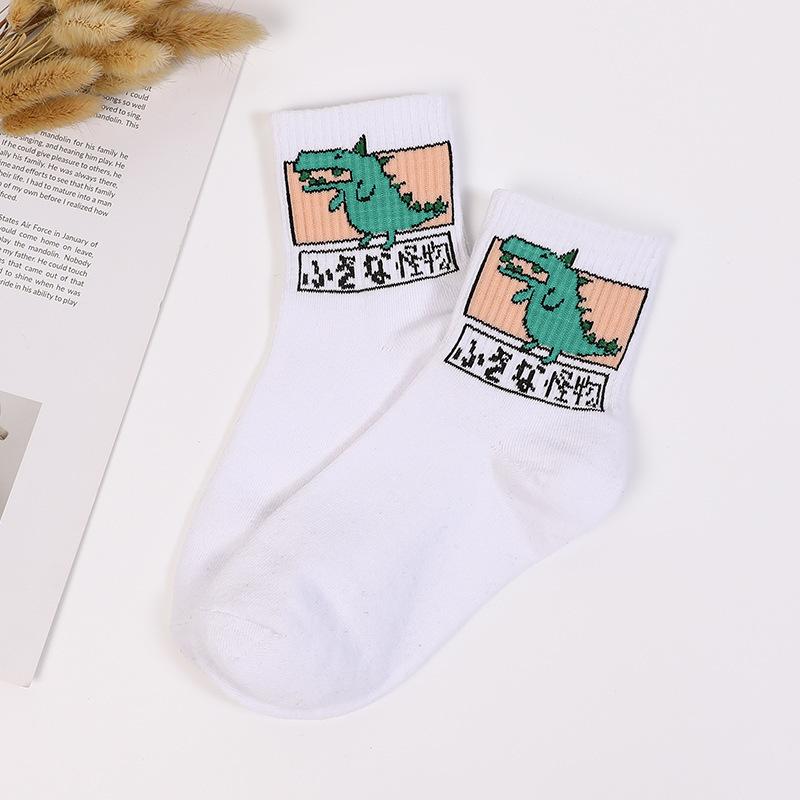 

Neue Mode Frühling Frauen Mädchen Hip Hop Lange Baumwolle Socken Lustige Мультфильм Динозавр Japanischen Charaktere Hohe Qualität Calcetines белый