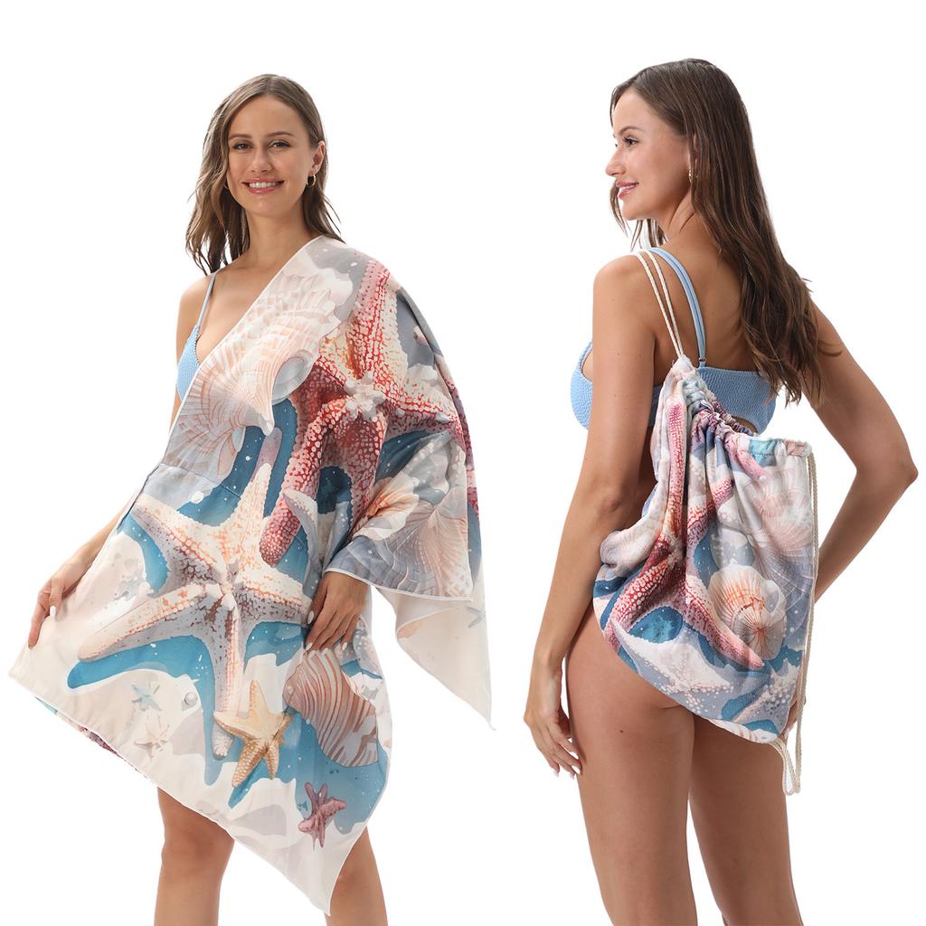 2026 Foldable Beach Towel Printed Bath Towel Integrated Beach Towel Integrated Bag Portable