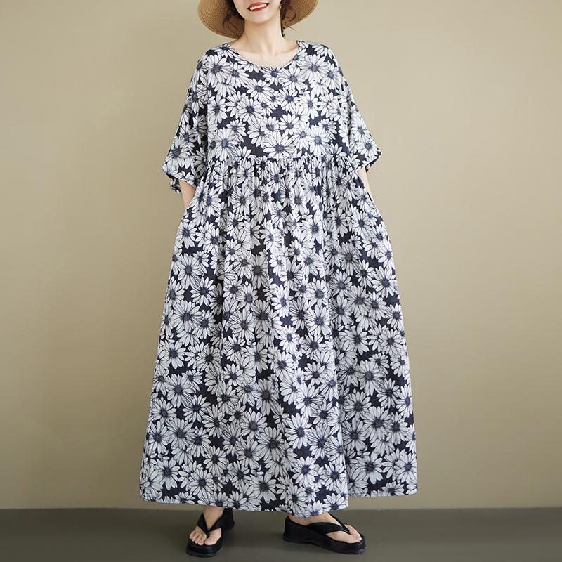 DIMANAF Nuovo Estate 2026 Spiaggia Donna Taglie Forti Signora Abito Lungo Vestito da Sole Ampio Oversize Maxi Stampa Floreale Cotone