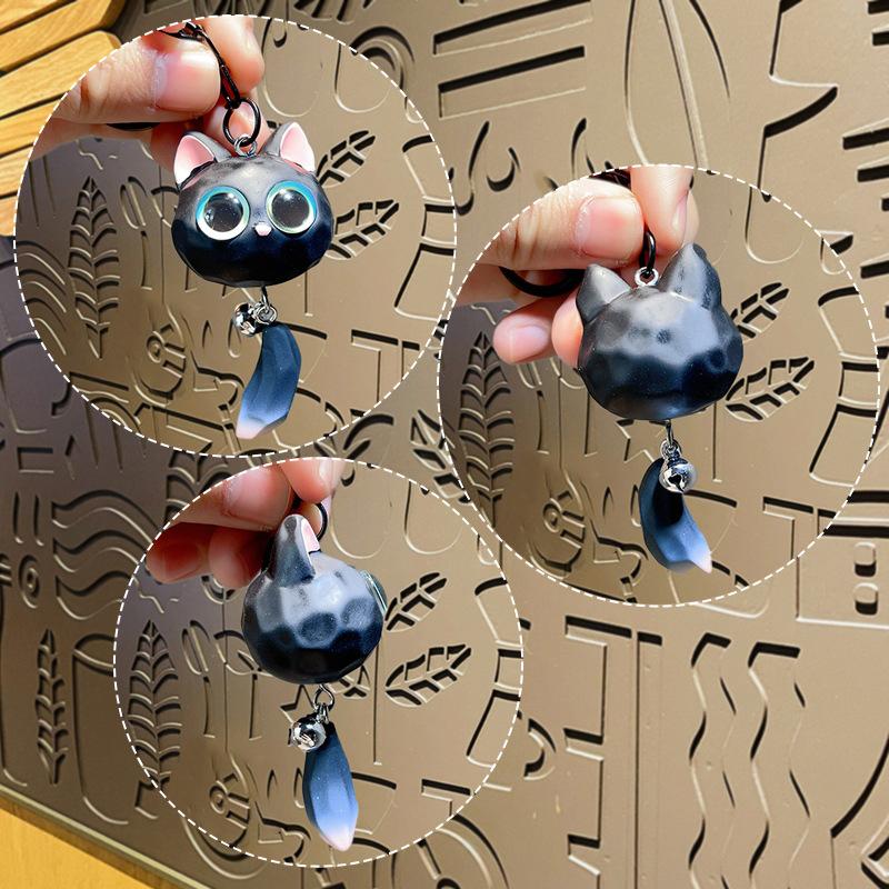 Kreativer Schlüsselanhänger mit Katzenkopf und großen Augen im Cartoon-Stil, süßer Katzenkopf-Anhänger, langlebig, exquisiter 3D-Schlüsselring, zum Aufhängen an ein Paar