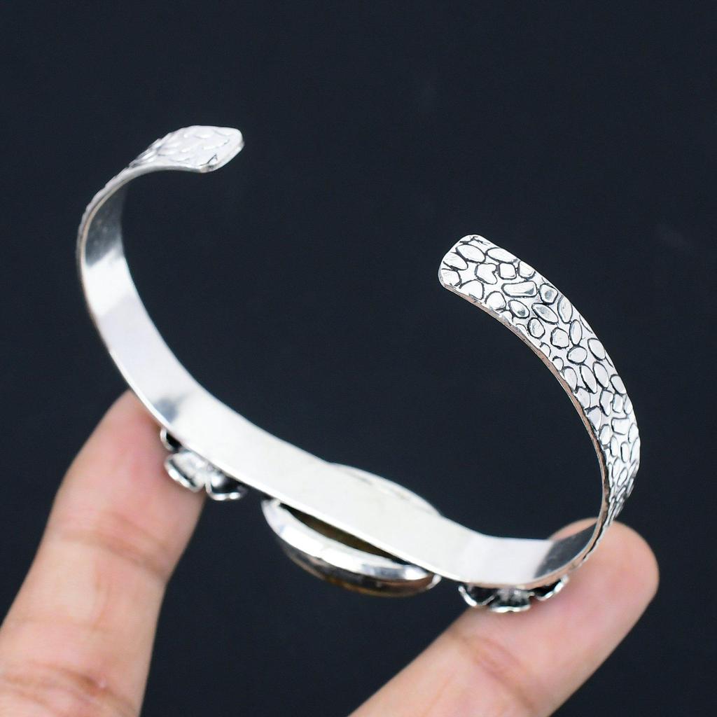 Natural Landscape Jasper Wedding Flower Handmade Bangle Bracelet Sterling Silver