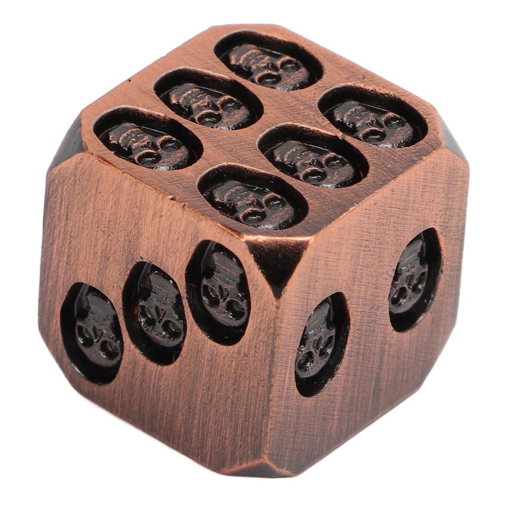 7pcs Metal Dice Set Exquisite Square Inlaid Skull Pattern Dice Board Game Props for Holiday Party Antique Red Bronze