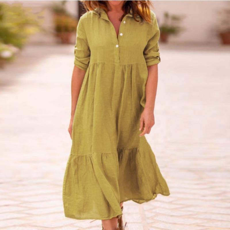 JPNTKY Fashion Summer Spring Solid Color Print POLO Neck Casual Dresses