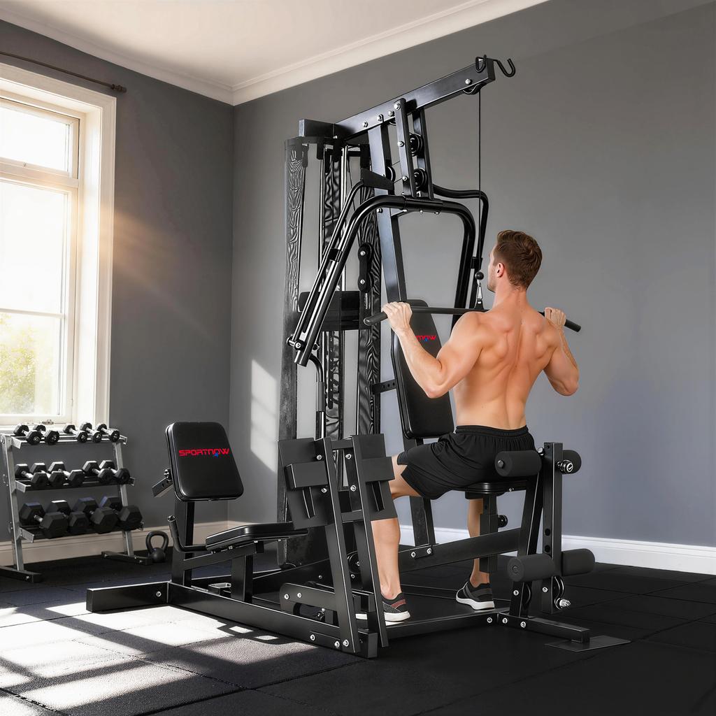 Power Rack Stazione Fitness con Lat Pulldown Barra Butterfly Pesi 65kg Cavo fino a 120kg