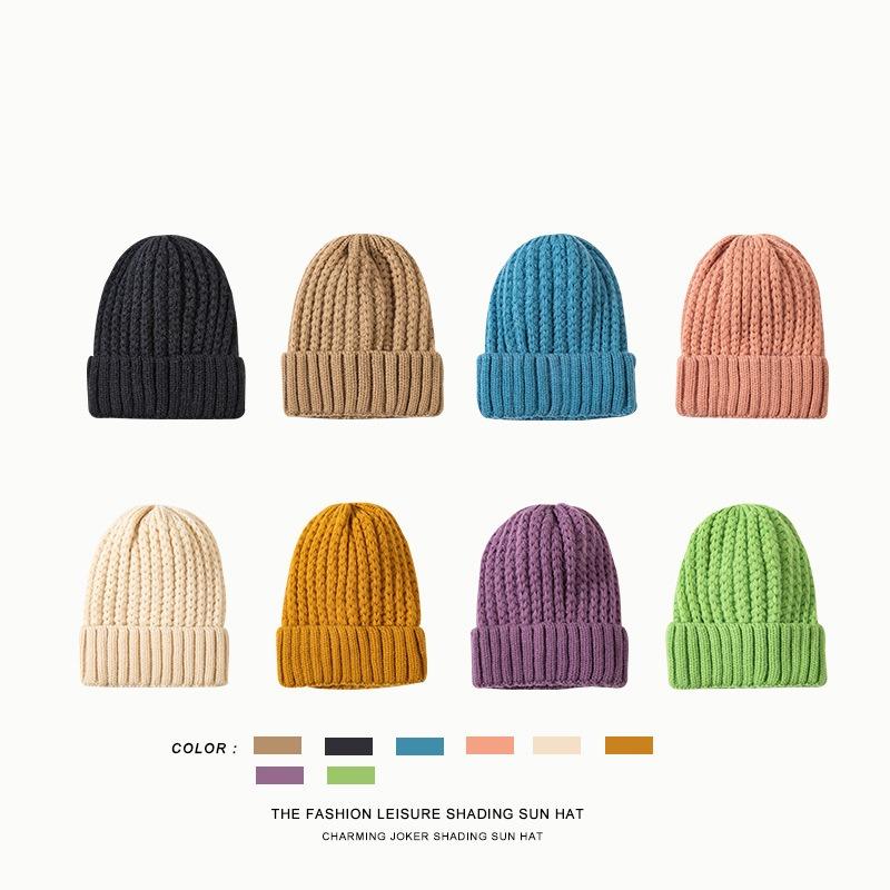 Winter warm knitted hat versatile thick wool twist hat women's ear protection cold solid color hat