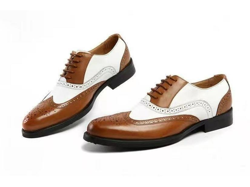 Men's Brogue Leather Shoes - Trendy, Large Size, Color-Blocked, Business Formal, All-Match