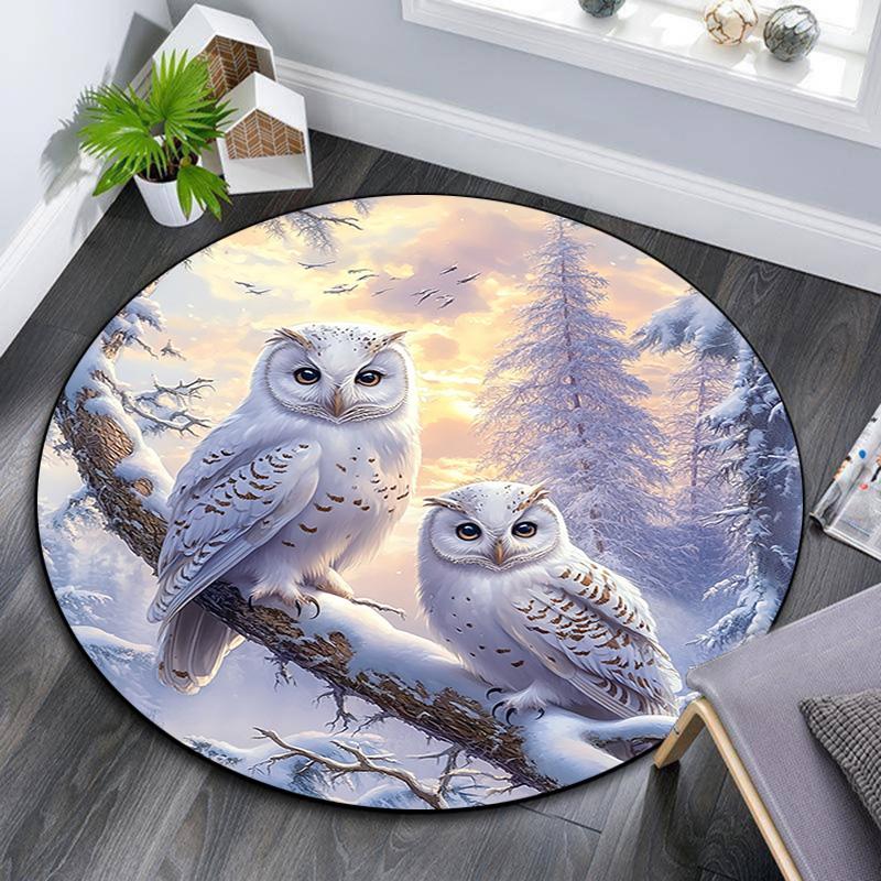 

Winter Snowy Owls Round Area Rug,Carpet Rug for Living Room Bedroom Sofa Playroom Decor,Non-slip Floor Mat 80cmx80cm