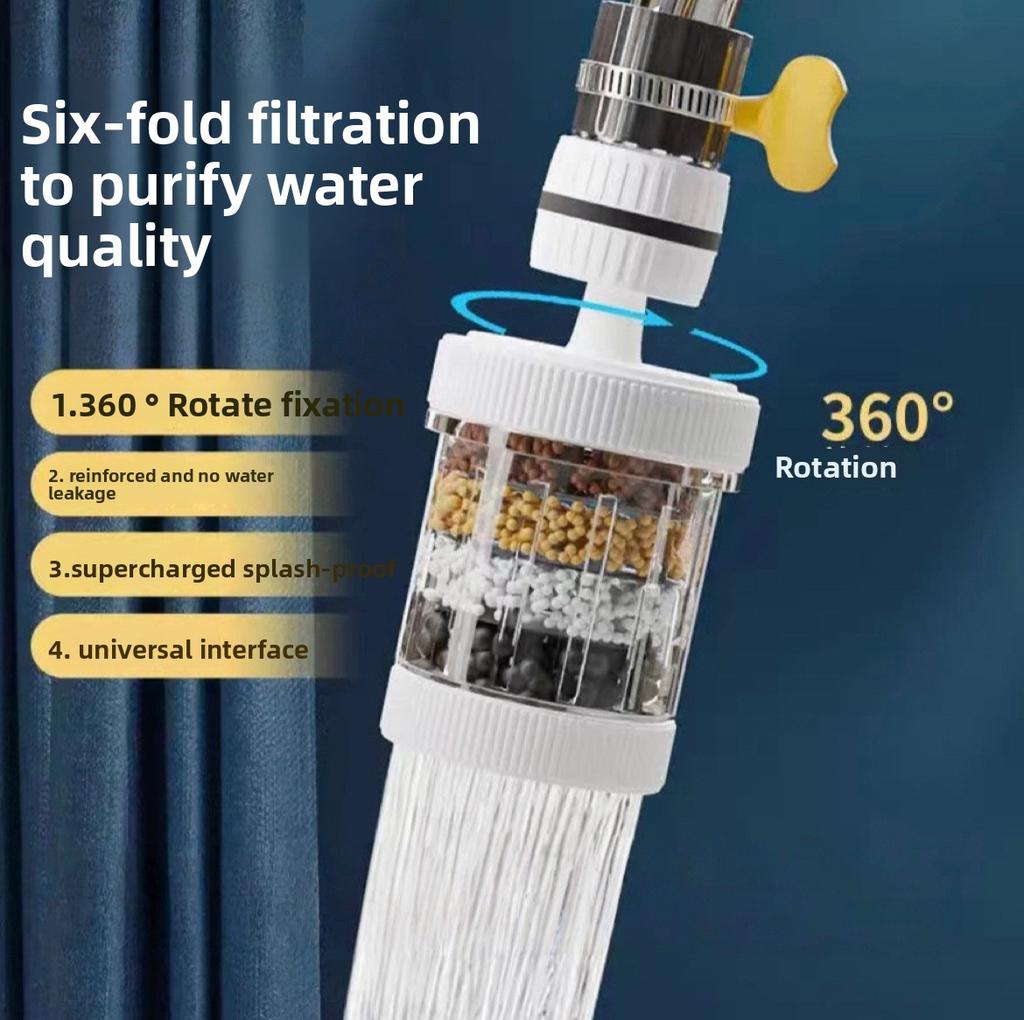Kitchen Faucet Filter Extension, Rotatable, Detachable and Washable Six-layer Filter Head, Universal Water Splash-proof Filter Nozzle