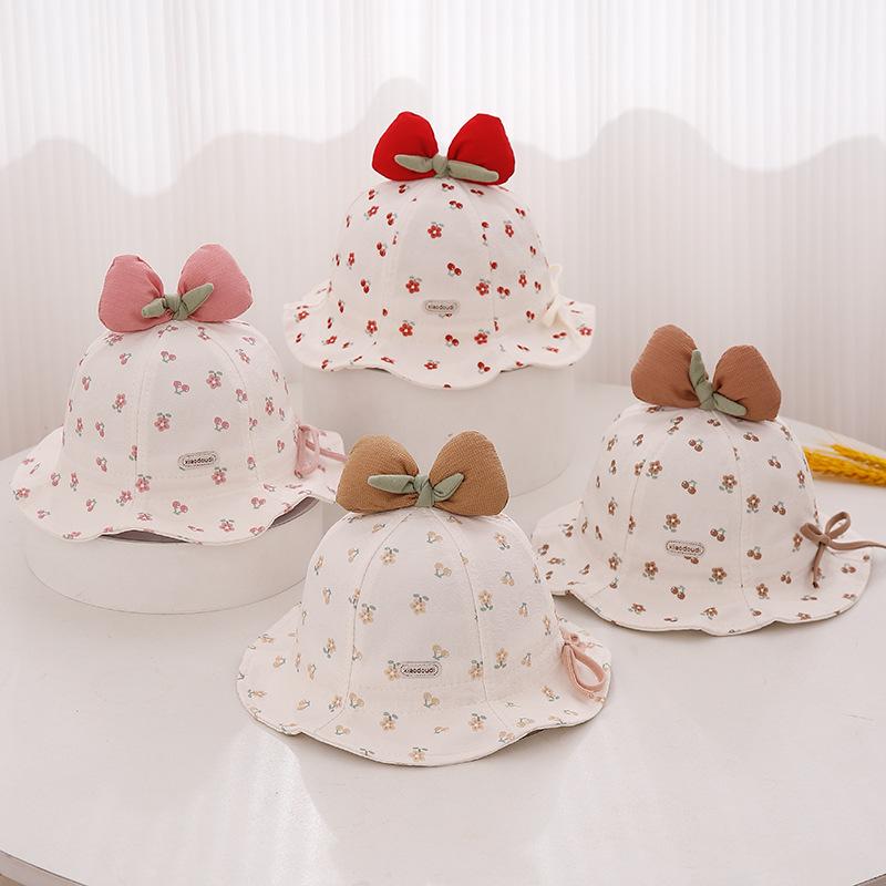 Baby Girl Spring Autumn Thin Bucket Hat Sweet Bow Sunshade Cap Adjustable UV Protection Hat for Infants Summer